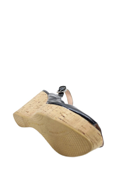 Stuart Weitzman Womens Peep Toe Cork Slingbacks Wedge Pumps Size 8 Medium