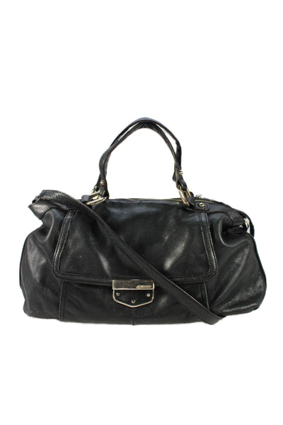 B Makowsky Womens Leather Gold Tone Flap Crossbody Shoulder Handbag Black