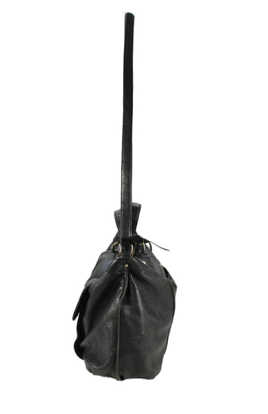 B Makowsky Womens Leather Gold Tone Flap Crossbody Shoulder Handbag Black