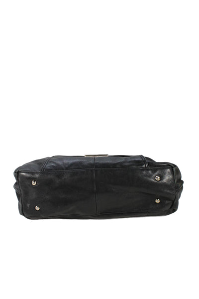 B Makowsky Womens Leather Gold Tone Flap Crossbody Shoulder Handbag Black