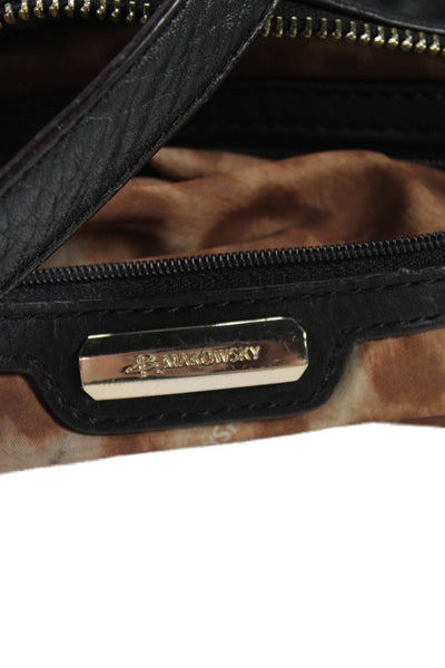 B Makowsky Womens Leather Gold Tone Flap Crossbody Shoulder Handbag Black