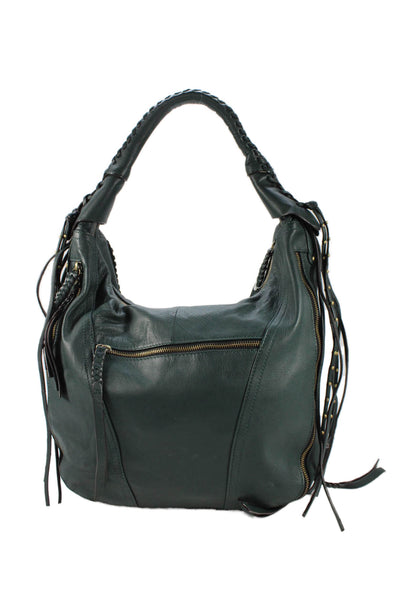 Oryani Womens Leather Whipstitch Shoulder Handbag Forest Green