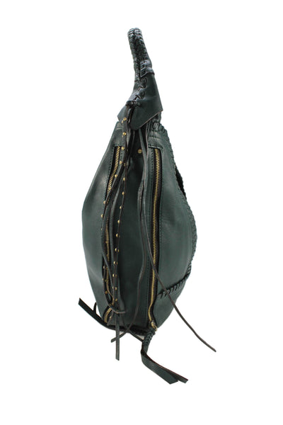 Oryani Womens Leather Whipstitch Shoulder Handbag Forest Green