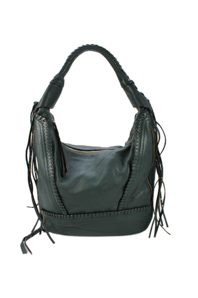 Oryani Womens Leather Whipstitch Shoulder Handbag Forest Green