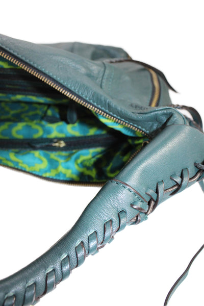 Oryani Womens Leather Whipstitch Shoulder Handbag Forest Green