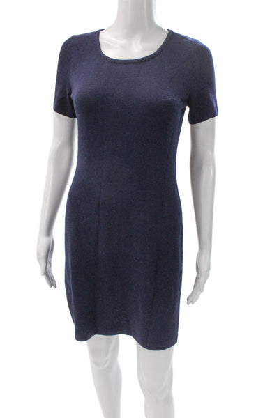 St. John Collection Women Sheath Dress Blue Wool Scoop Neck Short Sleeve Size 2