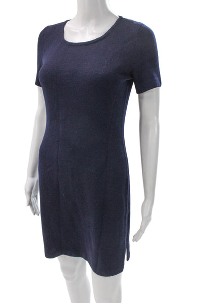 St. John Collection Women Sheath Dress Blue Wool Scoop Neck Short Sleeve Size 2