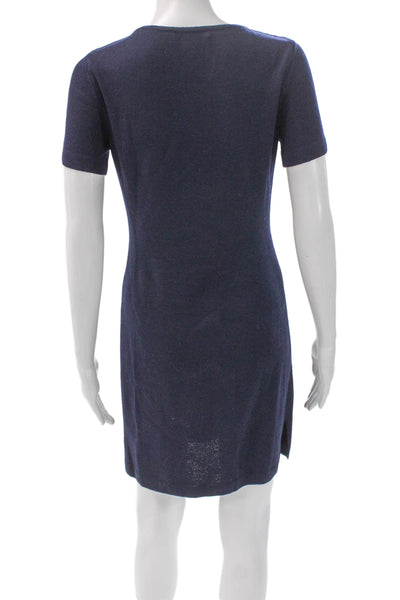 St. John Collection Women Sheath Dress Blue Wool Scoop Neck Short Sleeve Size 2