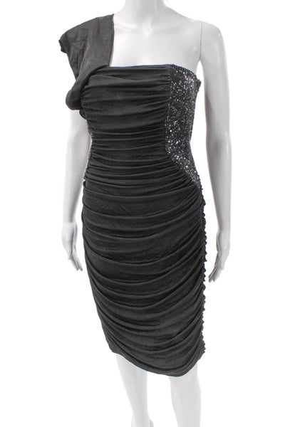 Monique Lhuillier Womens Bodycon Dress Black One Shoulder Rayon Zip Size 6