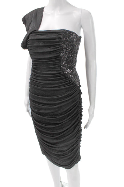 Monique Lhuillier Womens Bodycon Dress Black One Shoulder Rayon Zip Size 6