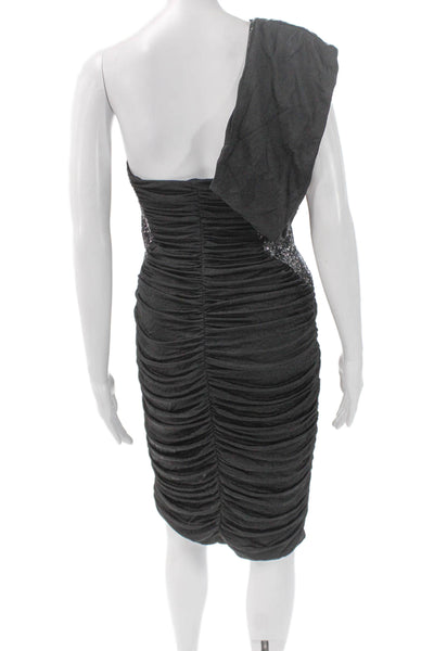 Monique Lhuillier Womens Bodycon Dress Black One Shoulder Rayon Zip Size 6