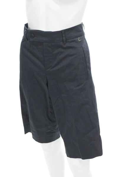 Bogner Womens Bermuda Cotton Solid Blue Shorts Button Size 4