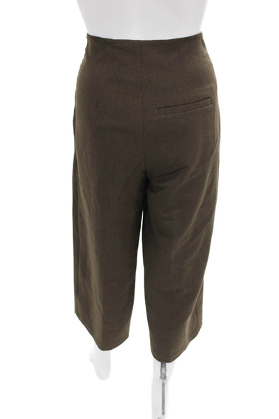 Vince Womens Cropped Wool Pants Brown Button Closure Size 4