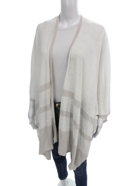 Kinross Women Kimono White Linen Striped V-Neck 3/4 Sleeve Size One Size