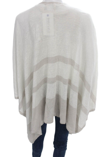 Kinross Women Kimono White Linen Striped V-Neck 3/4 Sleeve Size One Size