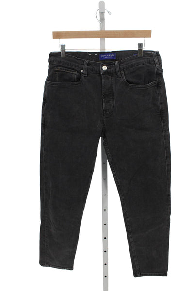 Scotch & Soda Mens Black Tapered Cotton Jeans Size 32