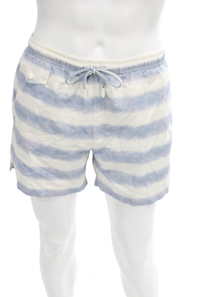 Zara Men's Bermuda Shorts Blue Striped Polyester Drawstring Size M