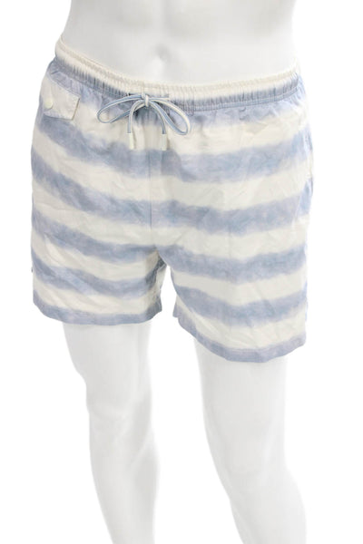 Zara Men's Bermuda Shorts Blue Striped Polyester Drawstring Size M