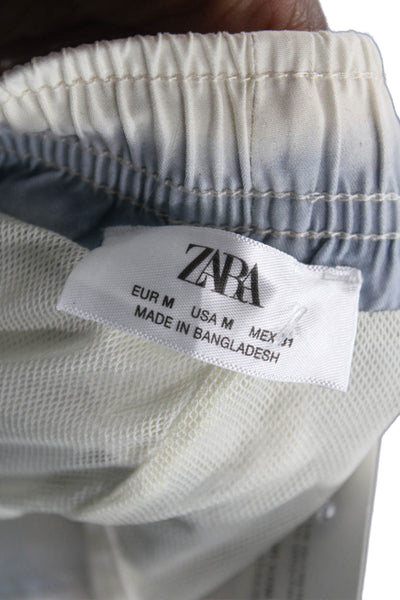 Zara Men's Bermuda Shorts Blue Striped Polyester Drawstring Size M