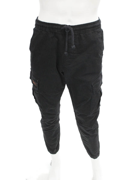 Zara Mens Black Jogger Pants Drawstring Cotton Solid Utility Size M