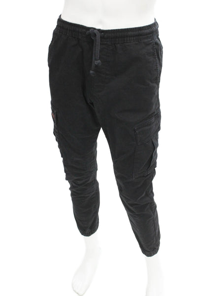 Zara Mens Black Jogger Pants Drawstring Cotton Solid Utility Size M