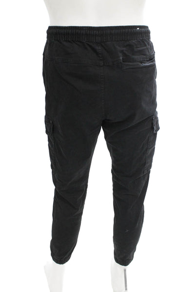 Zara Mens Black Jogger Pants Drawstring Cotton Solid Utility Size M