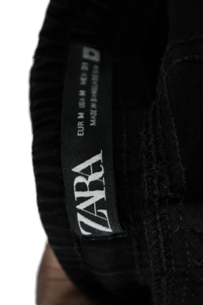 Zara Mens Black Jogger Pants Drawstring Cotton Solid Utility Size M