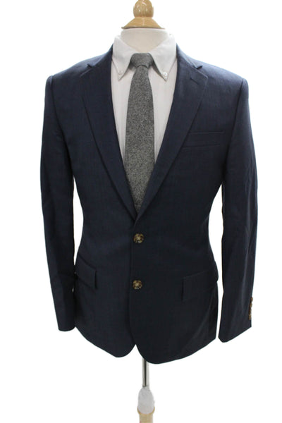 J Crew Mens Solid Blue 100% Wool 2 Piece Suit Jacket Button Closure Size 38