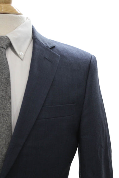 J Crew Mens Solid Blue 100% Wool 2 Piece Suit Jacket Button Closure Size 38