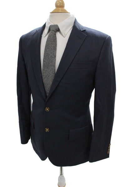 J Crew Mens Solid Blue 100% Wool 2 Piece Suit Jacket Button Closure Size 38