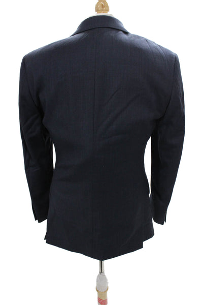 J Crew Mens Solid Blue 100% Wool 2 Piece Suit Jacket Button Closure Size 38