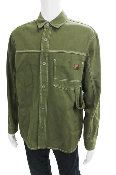 Zara Mens Long Sleeves Button Down Shirt Green Cotton Size Medium