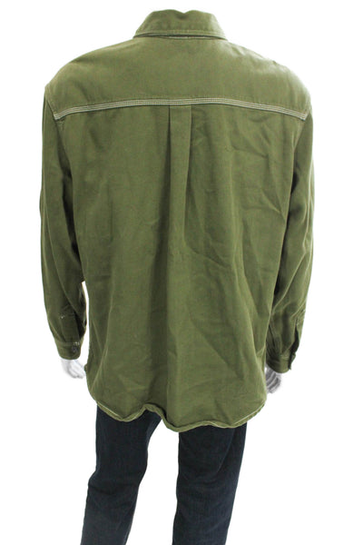 Zara Mens Long Sleeves Button Down Shirt Green Cotton Size Medium