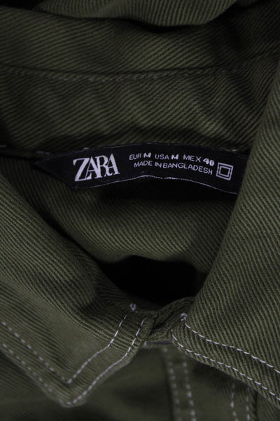 Zara Mens Long Sleeves Button Down Shirt Green Cotton Size Medium