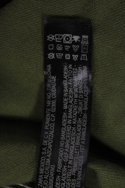 Zara Mens Long Sleeves Button Down Shirt Green Cotton Size Medium
