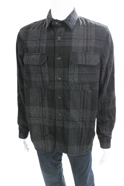 Banana Republic Mens Plaid Button Down Shirt Grey Black Wool Size Medium