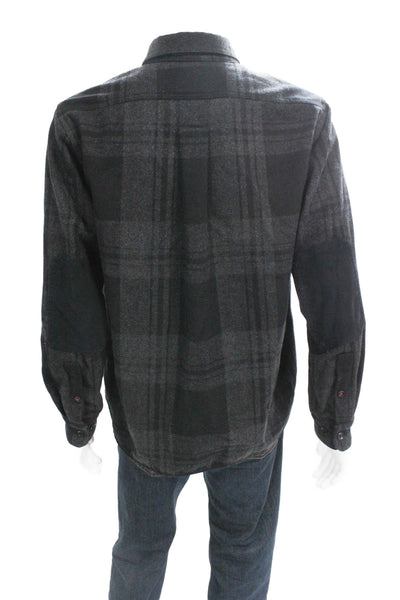 Banana Republic Mens Plaid Button Down Shirt Grey Black Wool Size Medium