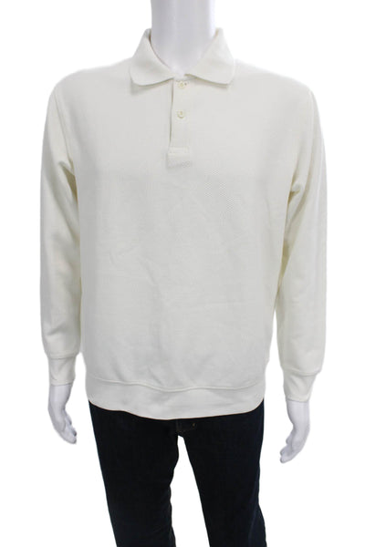 Zara Mens Pullover Sweatshirt Collared Button White Polyester Blend Size M