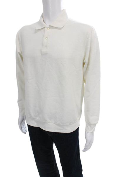 Zara Mens Pullover Sweatshirt Collared Button White Polyester Blend Size M