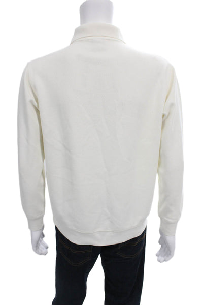 Zara Mens Pullover Sweatshirt Collared Button White Polyester Blend Size M
