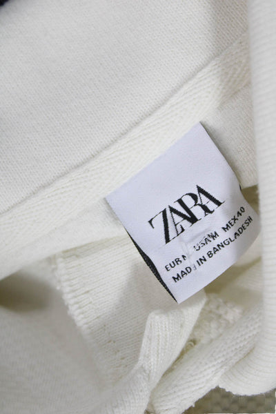 Zara Mens Pullover Sweatshirt Collared Button White Polyester Blend Size M