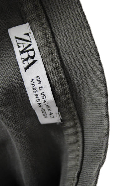 Zara Mens Basic Gray Cotton Blend Crew Neck Short Sleeve T-Shirt Size L