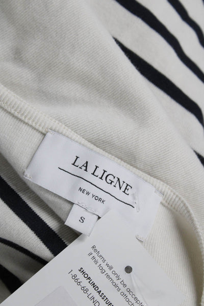 La Ligne Women Tunic Tee White Striped Cotton Round Neck Short Sleeve Size S