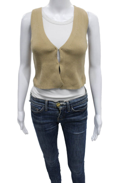 Reformation Womens Cardigan Beige V-Neck Sleeveless Organic Cotton Size XS
