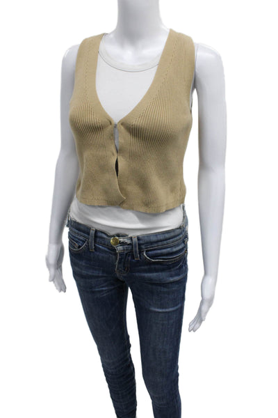 Reformation Womens Cardigan Beige V-Neck Sleeveless Organic Cotton Size XS