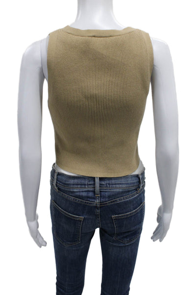 Reformation Womens Cardigan Beige V-Neck Sleeveless Organic Cotton Size XS