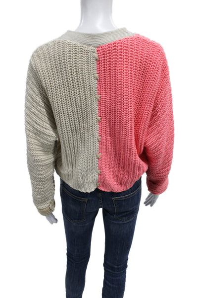 Lisa Todd Womens Cardigan V-Neck Long Sleeve Multicolor Pink 60% Cotton Size S