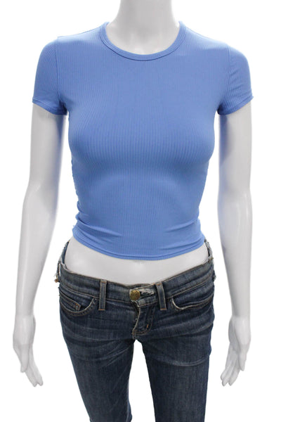 Lululemon Womens Cropped Short Sleeve Round Neck Blue Size S