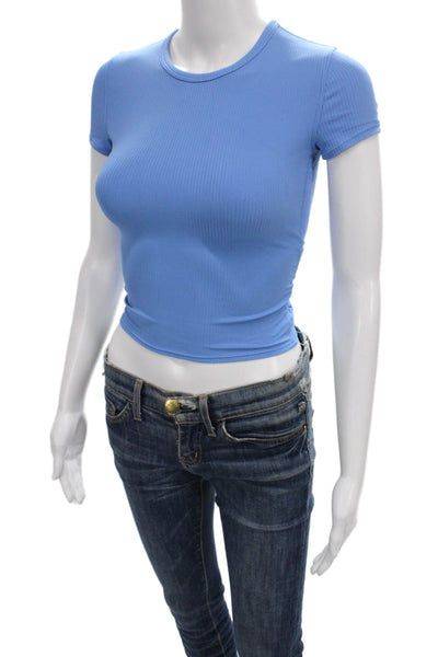 Lululemon Womens Cropped Short Sleeve Round Neck Blue Size S