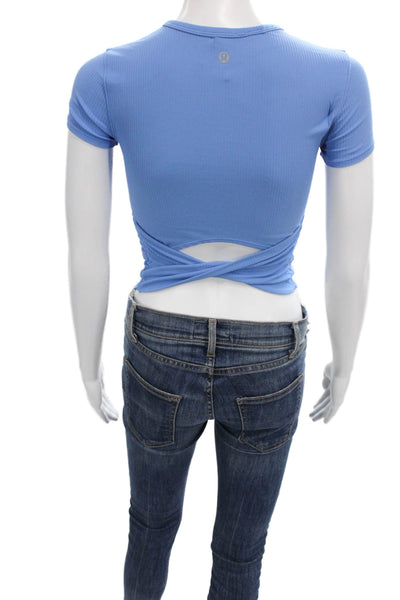 Lululemon Womens Cropped Short Sleeve Round Neck Blue Size S